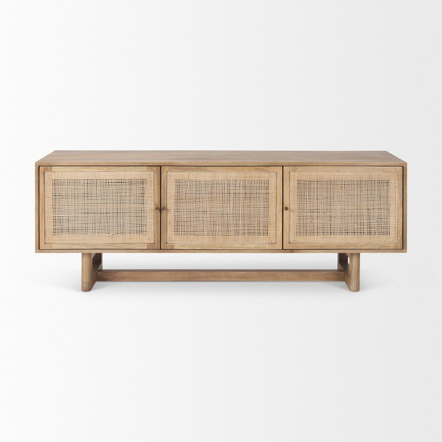 Grier Light Brown Solid Wood and Cane 3 Door Media Console